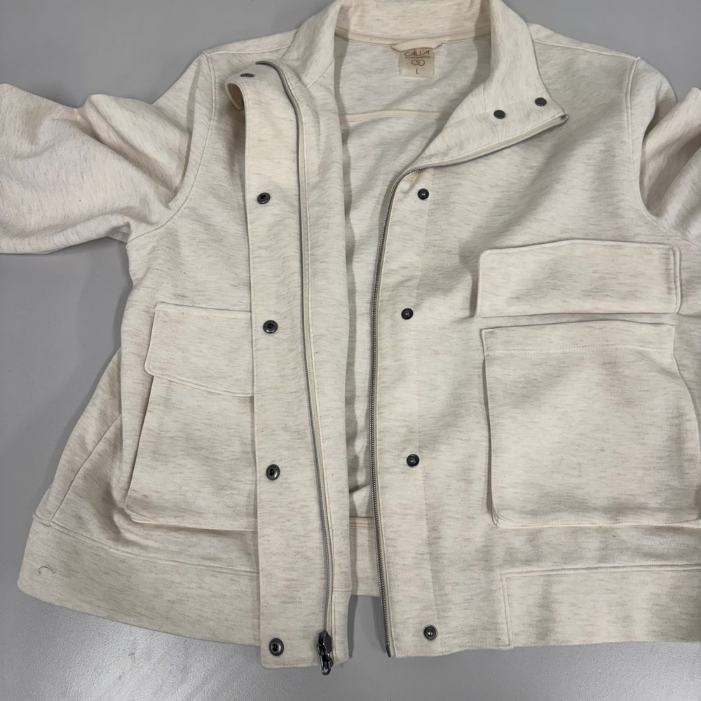 Calia by Carrie Underwood Utility Jacket Womens L‎ Cream Full Zip Funnel Neck - Picture 9 of 11